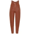 Attico Butterfly-insert High-waist Leather Trousers In Brown