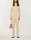 Sandro Uno Pleated Cotton And Linen-blend Twill Jumpsuit In Beige