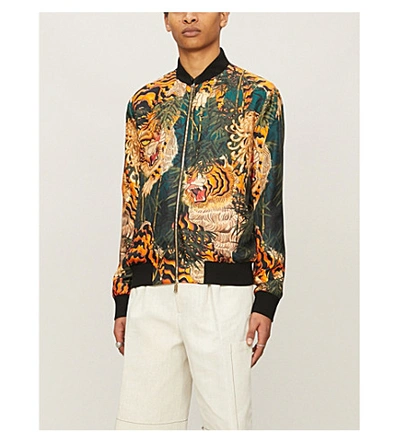 Dsquared2 Men's Tiger Bamboo-print Silk Bomber Jacket In Multicolor