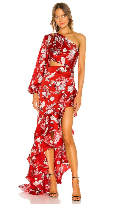 Bronx And Banco Tokio Floral Cut-out Satin Dress In Red
