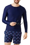 Vilebrequin Long-sleeve Turtle-accented Rash Guard Tee In Bleu Marine