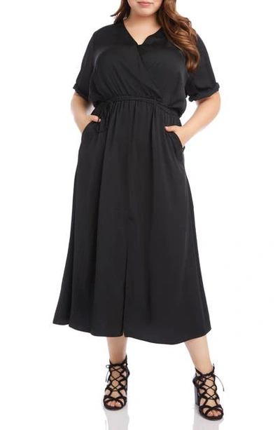 Karen Kane Cuffed Sleeve Midi Dress In Blk
