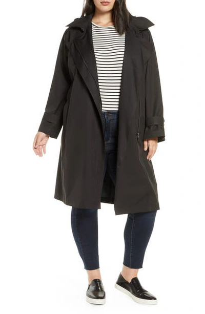 Bernardo Hooded Windproof & Water Resistant Trench Coat In Black