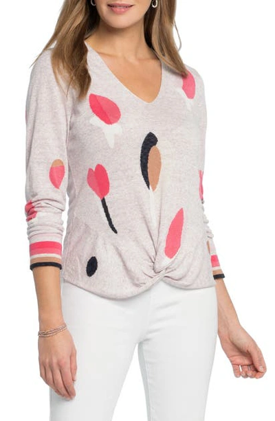 Nic + Zoe Rose Garden Twist Linen Blend Sweater In Pink Multi