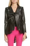 ALEXANDER MCQUEEN LACE PEPLUM LEATHER MOTO JACKET,610855Q5ADI