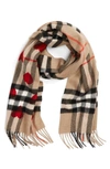 Burberry The Classic Cashmere Scarf In Check And Hearts In Parade Red