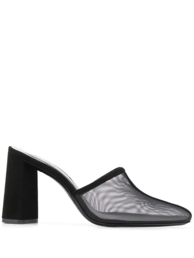 BY FAR SUEDE-TRIMMED MESH MULES