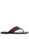 Gucci Gg Web Leather Thong Sandals In Red ,green