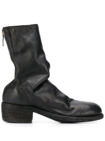 Guidi Cracked-effect Mid-calf Boots In Black