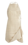 JACQUEMUS FIGUEROLLES DRAPED HALTERNECK LINEN-BLEND MINI DRESS,808715