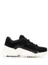 Ferragamo Skylar Patent Leather-trimmed Suede And Mesh Sneakers In Black