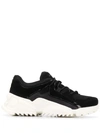 Ferragamo Skylar Patent Leather-trimmed Suede And Mesh Sneakers In Nero