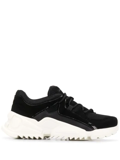 Ferragamo Skylar Patent Leather-trimmed Suede And Mesh Trainers In Black