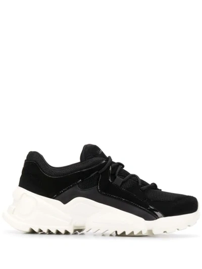 Ferragamo Skylar Patent Leather-trimmed Suede And Mesh Sneakers In Black