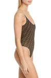 Fendi Ff Logo Print Swimsuit In Nude Brown