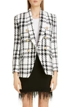 BALMAIN DOUBLE BREASTED CHECK TWEED JACKET,TF17471C227