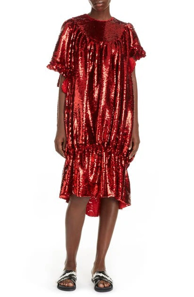 Simone Rocha Sequin Asymmetrical Bubble Dress In Red | ModeSens