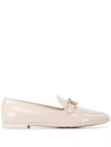 Ferragamo Trifoglio Patent Gancini Horsebit Loafers In Neutrals