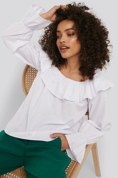 Na-kd Frilled Wide Neck Blouse - White