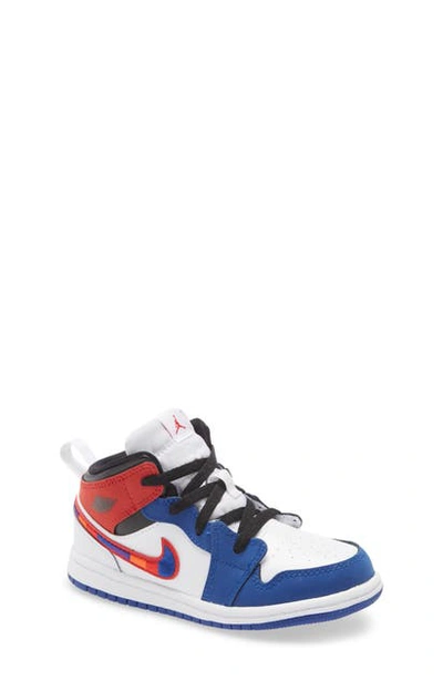 Jordan Kids' 1 Mid Se Basketball Shoe In White/rush Blue/black/university Red