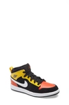 Jordan Kids' 1 Mid Se Basketball Shoe In Black/ Orange/ White