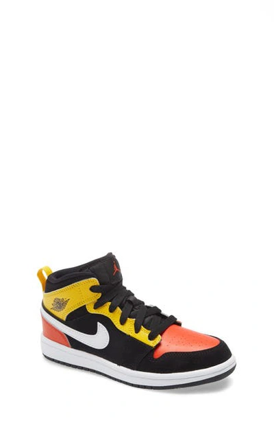 Jordan Kids' 1 Mid Se Basketball Shoe In Black/ Orange/ White