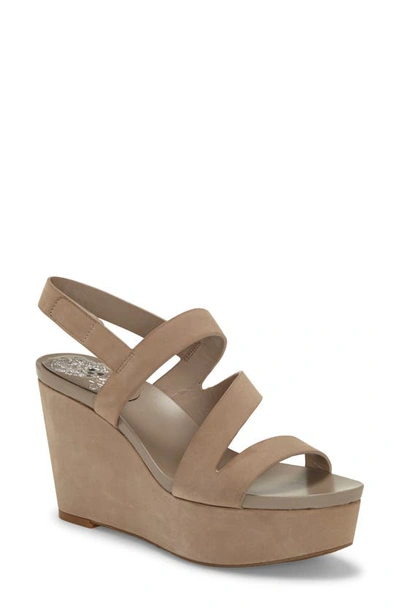 Vince Camuto Velley Platform Wedges Women's Shoes In Cool Taupe Leather