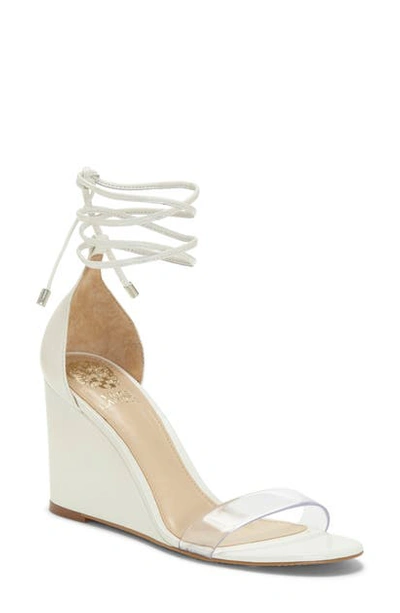 Vince Camuto Stassia Wraparound Wedge Sandal In White Snake Print Leather