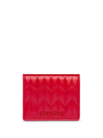 Miu Miu Quilted Leather Wallet In Red