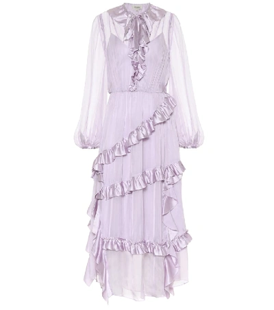 Temperley London Penny Ruffled Silk Dress In Purple