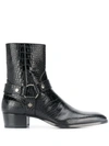 Saint Laurent Black Croc Wyatt Harness Boots In Black