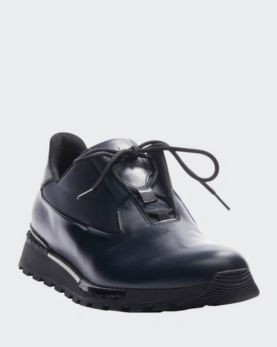 Berluti Fast Track Torino Leather And Neoprene Sneakers In Navy