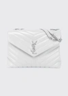 Saint Laurent Loulou Medium Ysl Matelasse Calfskin Flap-top Shoulder Bag In White