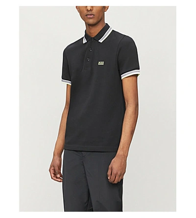 Hugo Boss Logo-embroidered Slim-fit Cotton-piqué Polo Shirt In Black