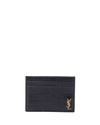 Saint Laurent Men's Ysl Monogram Croc-embossed Card Case In Black