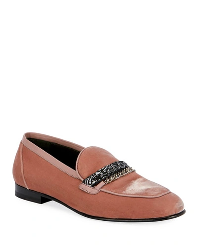 Amiri Embellished Leather-trimmed Cotton-velvet Loafers In Salmon