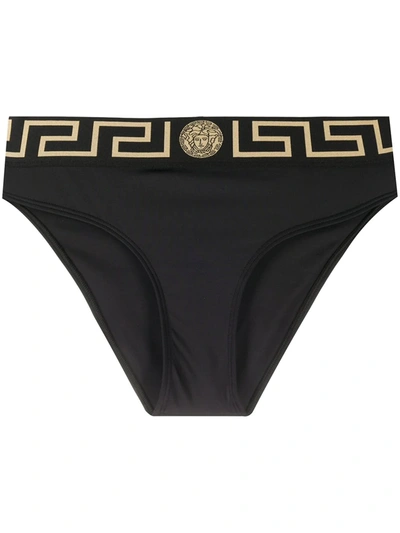 Versace Black Greca Border Bikini Bottom In Nero