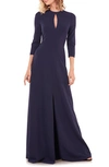 Kay Unger Hannah Stretch Crepe A-line Gown In Navy