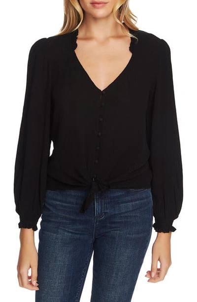 1.state Crinkle Dobby Tie Front Blouse In Rich Black