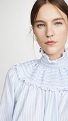 ADAM LIPPES SMOCKED NECK TOP IN STRIPED COTTON