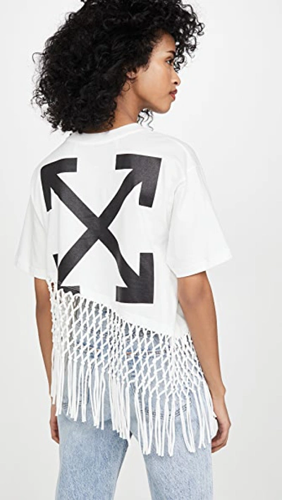 Off-white Asymmetrical Hem Fishnet Tee In White