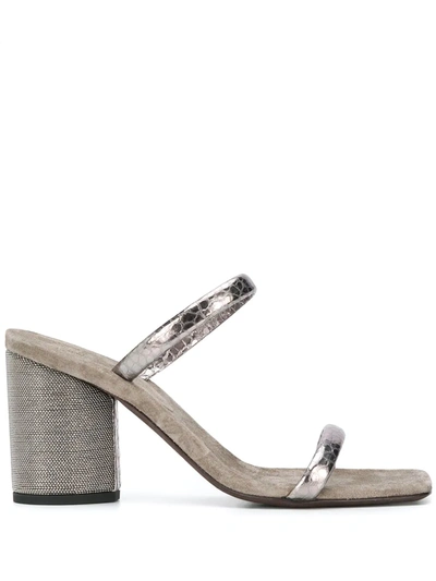 Brunello Cucinelli 球体珠链饰鞋跟凉鞋 In Grey