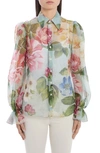 DOLCE & GABBANA FLORAL PRINT BALLOON SLEEVE SILK ORGANZA BLOUSE,F5M42TIS1AU