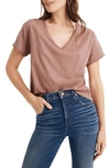 Madewell Supima Cotton Drapey V-neck Crop T-shirt In Faded Rosebud