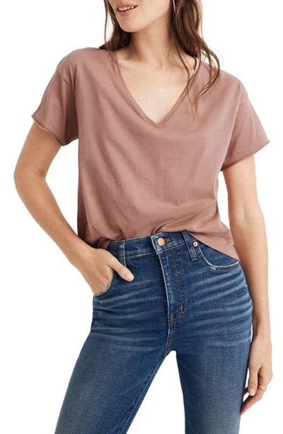 Madewell Supima Cotton Drapey V-neck Crop T-shirt In Faded Rosebud