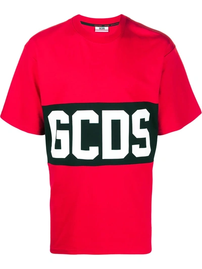 Gcds Short Sleeve T-shirt With Logo Band In Red