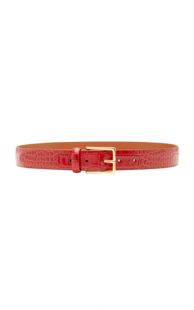Anderson's Croc-effect Glazed Leather Belt  In Red