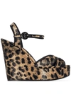 Dolce & Gabbana Leopard-print Canvas Wedge Sandals In Brown