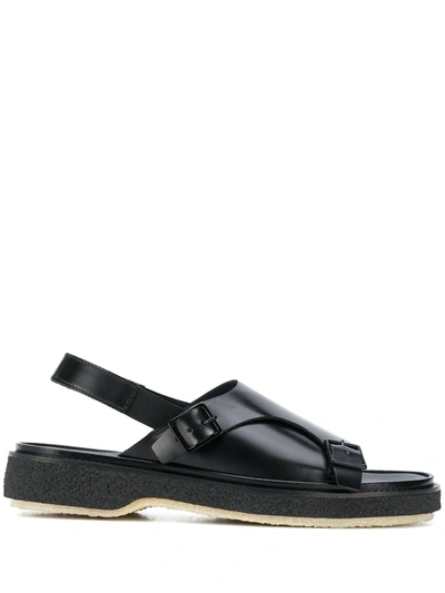 Adieu Black Buckle Strap Leather Sandals In Black