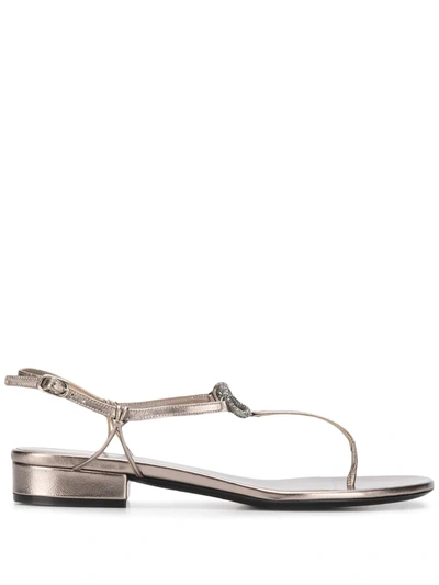 Valentino Garavani Vlogo Glow Metallic Leather Sandals In Grey